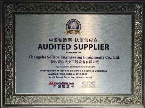 Chine Changsha Sollroc Engineering Equipments Co., Ltd Certifications